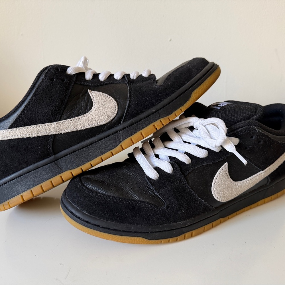 Nike SB Dunk Low Pro Black and White Sneakers with Gum Sole Size 12